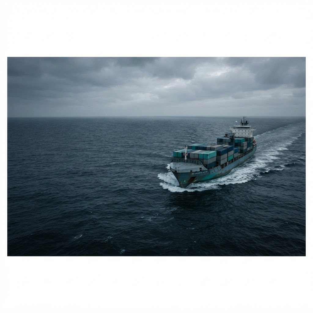 Cargo vessel moving across the North Sea